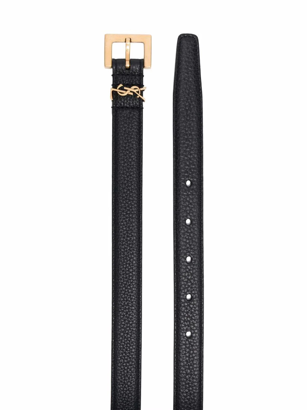 Saint Laurent Cassandre Belt with Square Buckle in Grained Leather Black