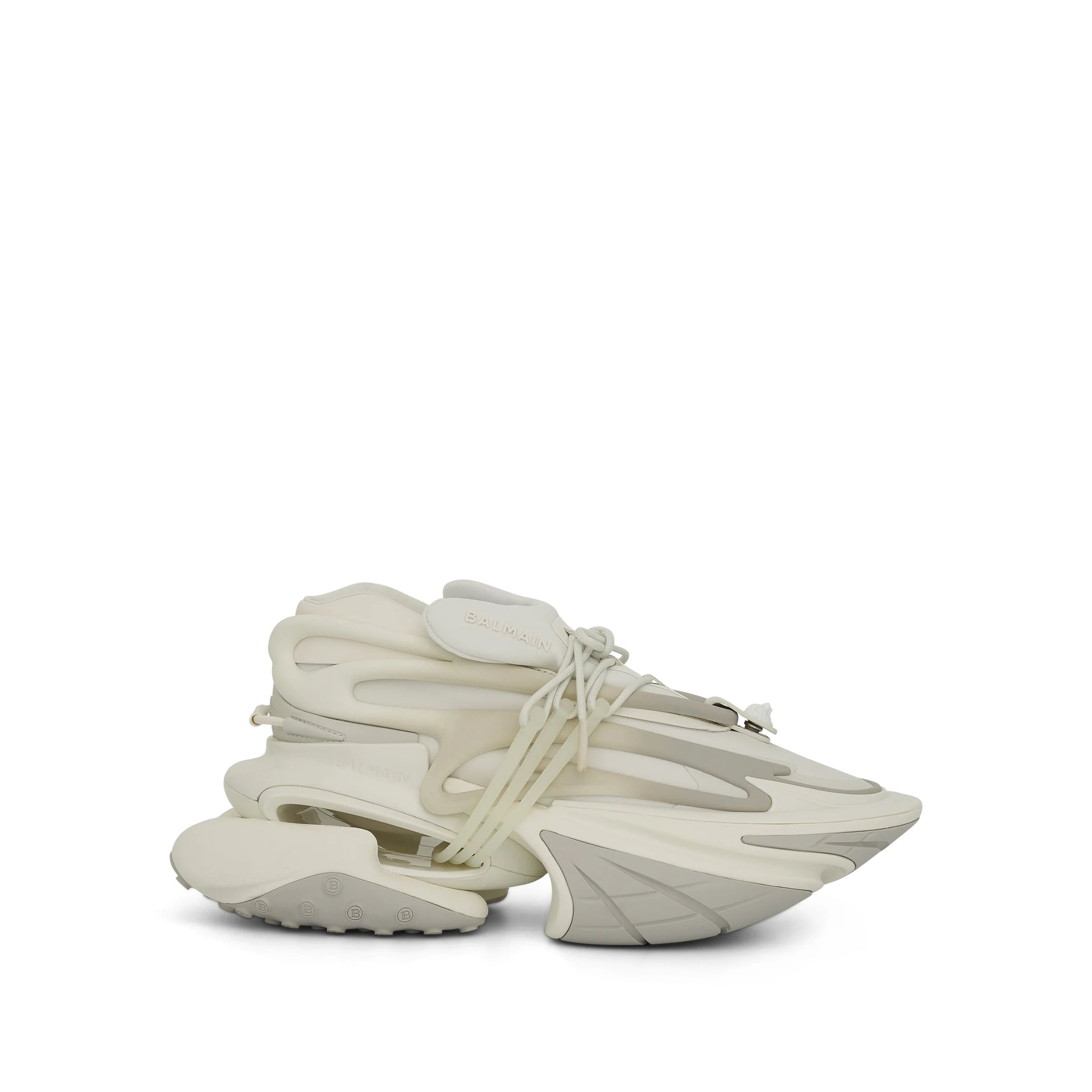 BALMAIN Neoprene & Calfskin Unicorn Sneakers  White