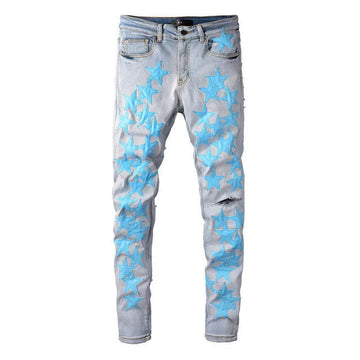 AMIRI x chemist blue leather stars jeans