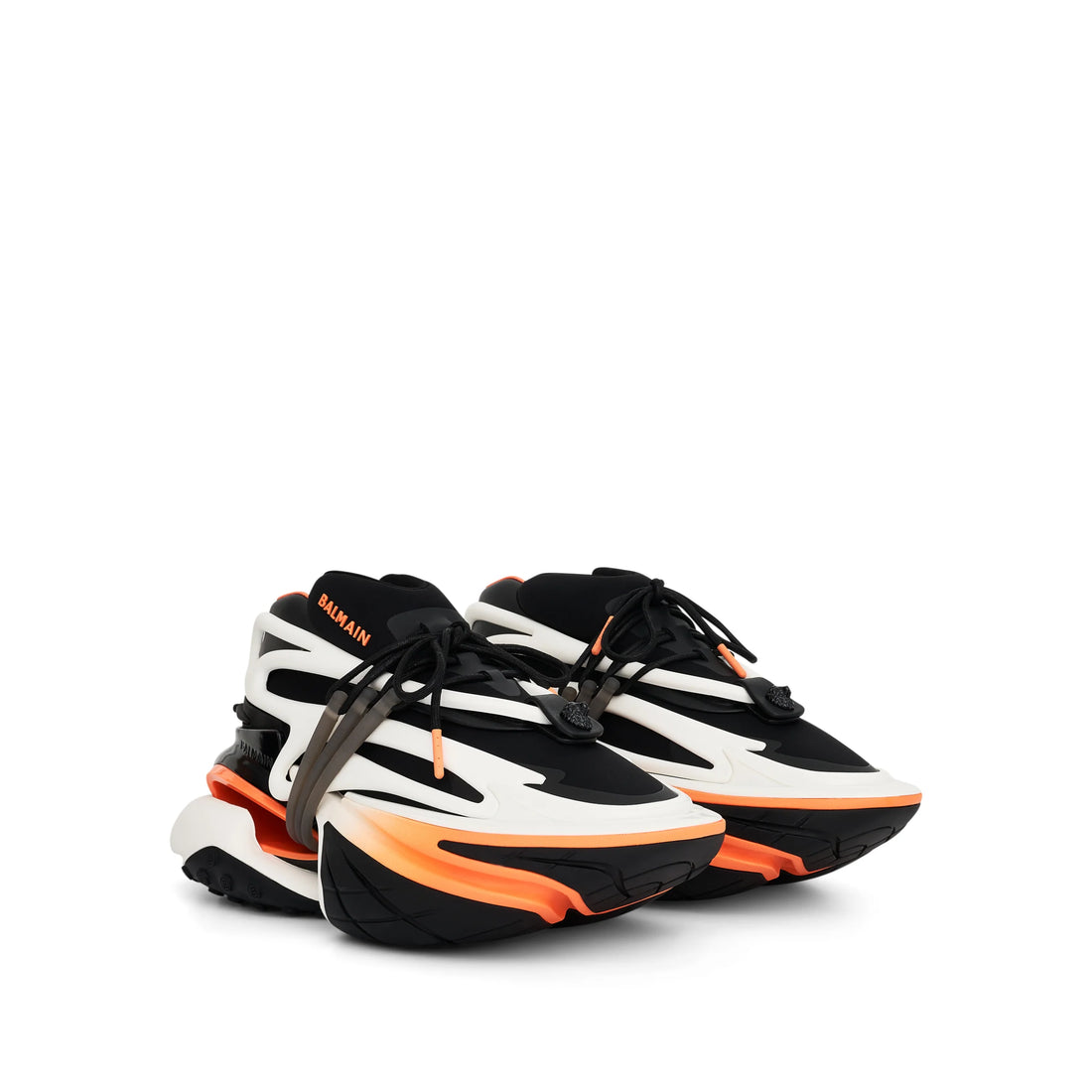 BALMAIN Unicorn Low-Neoprene & Calfskin in Black/White/Orange