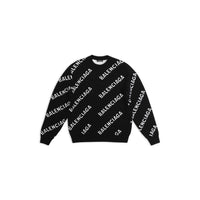 BALENCIAGA MEN'S ALLOVER LOGO SWEATER IN BLACK